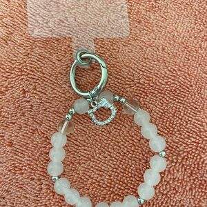 1-White and Silver glass Beaded Keychain/cell wrist lanyard for cells and more